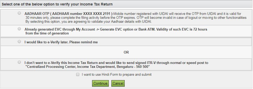 verify Income tax return